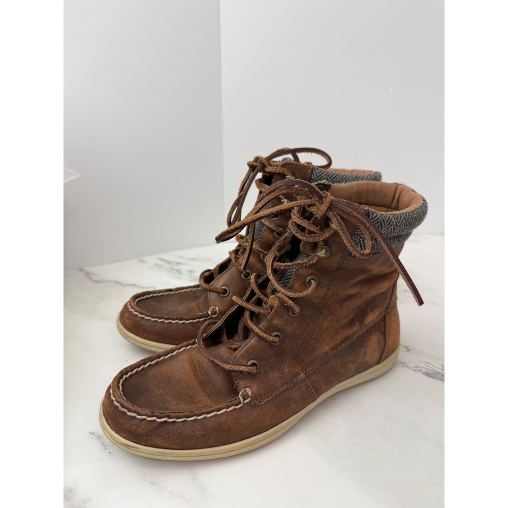 Sperry Womens Top Sider Distressed Leather Boot Brown Rustic Sz 7.5